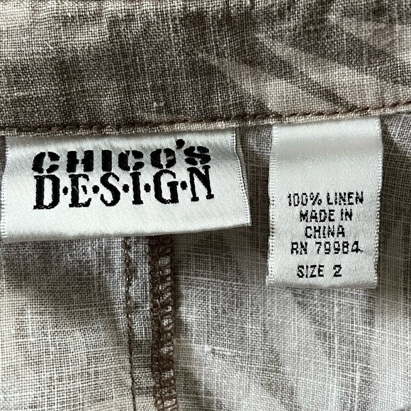 Chico’s Design 100% Linen Hawaiian Floral Leaf Design Snap Front Light Jacket M - Picture 8 of 12